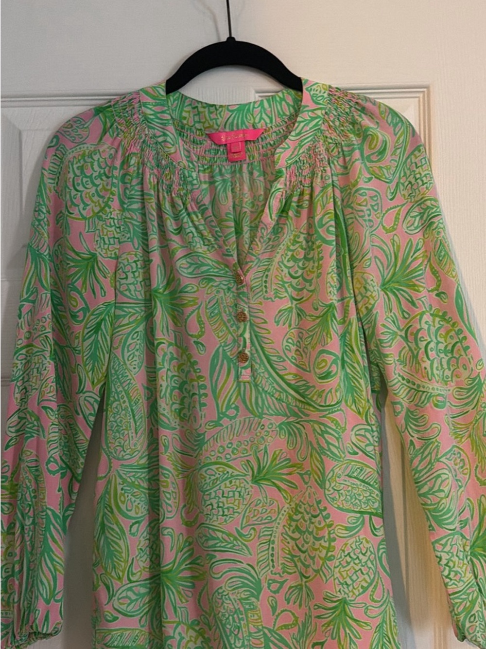 Lilly Pulitzer Pink, Green & Lime Floral-Paisley Silk Blouse